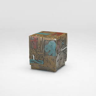 Sheldon Rose Alphasculpt table: Sheldon Rose Alphasculpt table United Kingdom, 1968 enameled cast resin 12 w x 12 d x 14 h inches Cast signature to side: [Sheldon Rose 1968 alphasculpt].