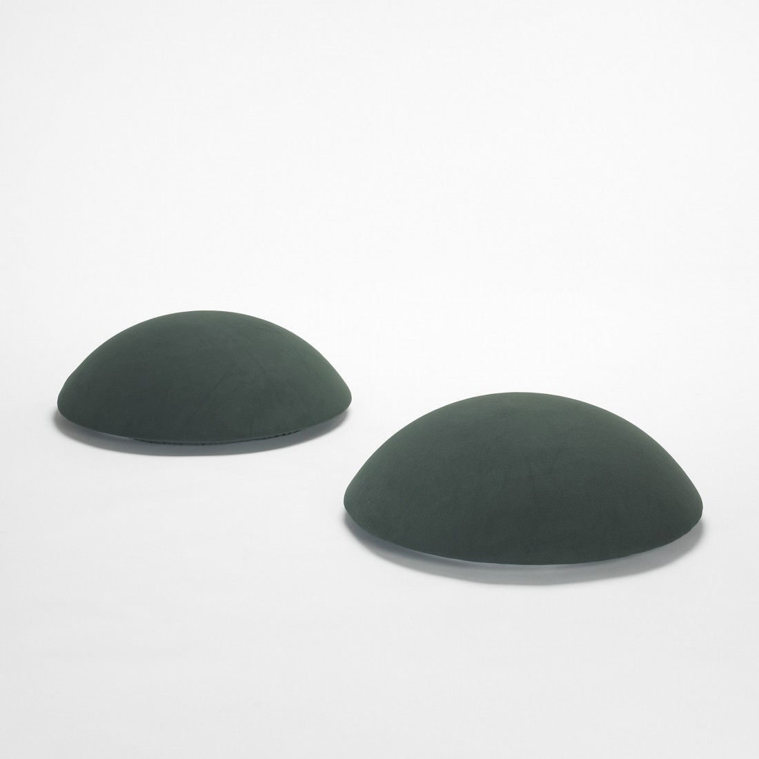 Santachiara & Baleri Lunella stools: Denis Santachiara & Enrico Baleri Lunella pouf stools, pair Italy, 1995 upholstery over foam 23 dia x 8.5 h inches Sold with two extra covers. Signed with molded manufacturer's mark to underside of ea