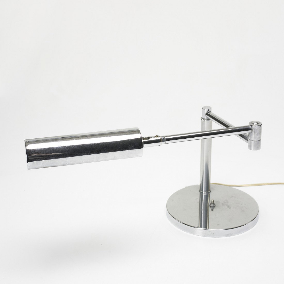 Walter von Nessen desk lamp: Walter von Nessen desk lamp Nessen Lighting Germany, c. 1950 chrome-plated steel 8.25 w x 18 d x 10.75 h inches Signed with impressed manufacturer's mark to fixture: [OMI].