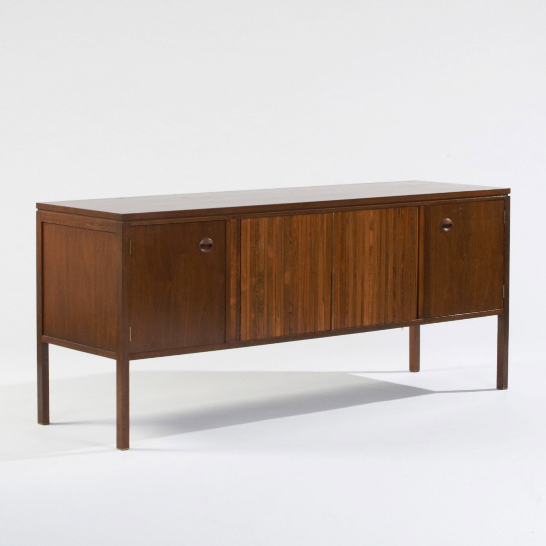 Edward Wormley cabinet: Edward Wormley cabinet Dunbar USA, 1972 walnut, rosewood, brass 66 w x 20 d x 29 h inches Signed and dated with paper manufacturer's label to reverse: [Dunbar Furniture Co. 1972].