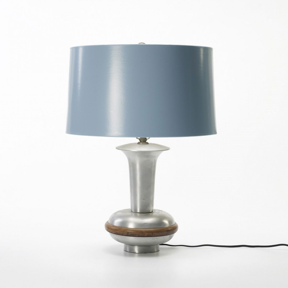 Russel Wright, attribution table lamp: Russel Wright, attribution table lamp USA, c. 1935 aluminum, walnut, paper 15 dia x 22.5 h inches