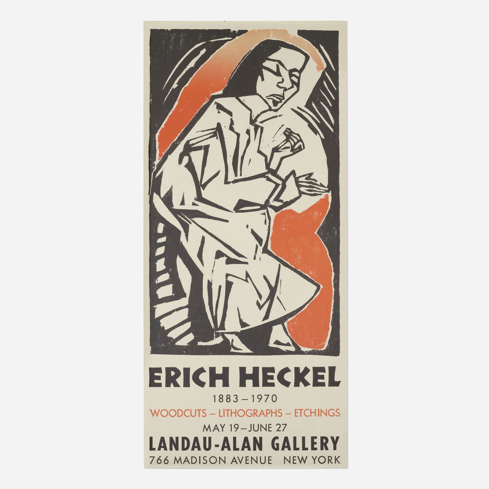 Erich Heckel exhibition poster: Erich Heckel exhibition poster 1970offset lithograph in colors 39 h × 18 w in (99 × 46 cm) This work was created for the exhibition Erich Heckel 1883-1970: Woodcuts, Lithographs, Etchings