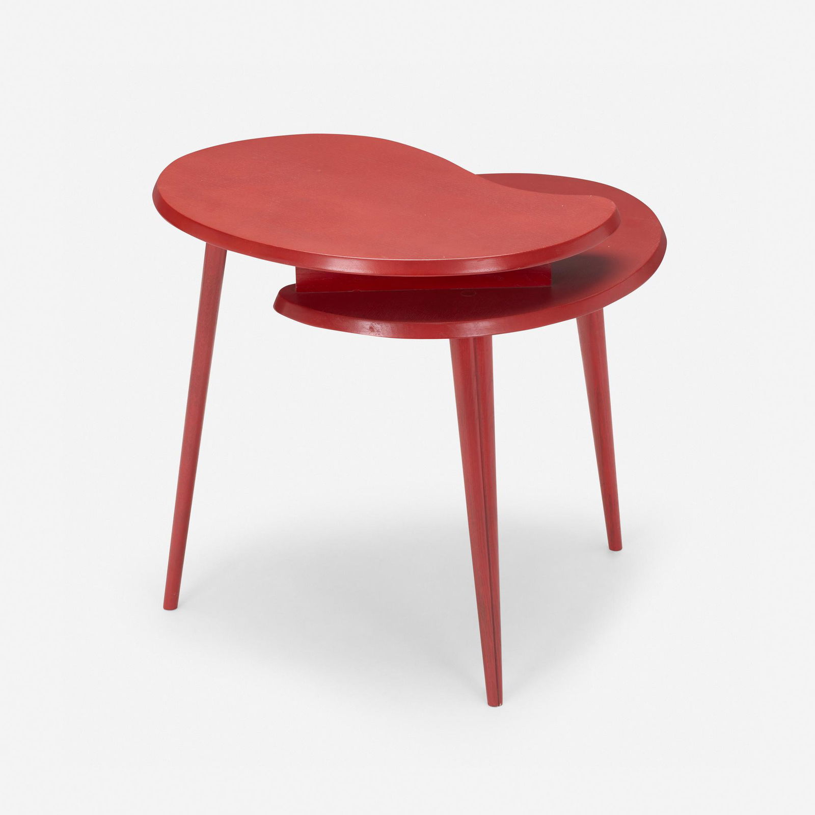 In the manner of Paul Laszlo, Occasional table: In the manner of Paul Laszlo Occasional table USA, c. 1950stained oak 25.25 h × 27.25 w × 22.75 d in (64 × 69 × 58 cm) This work will ship from Wright in C