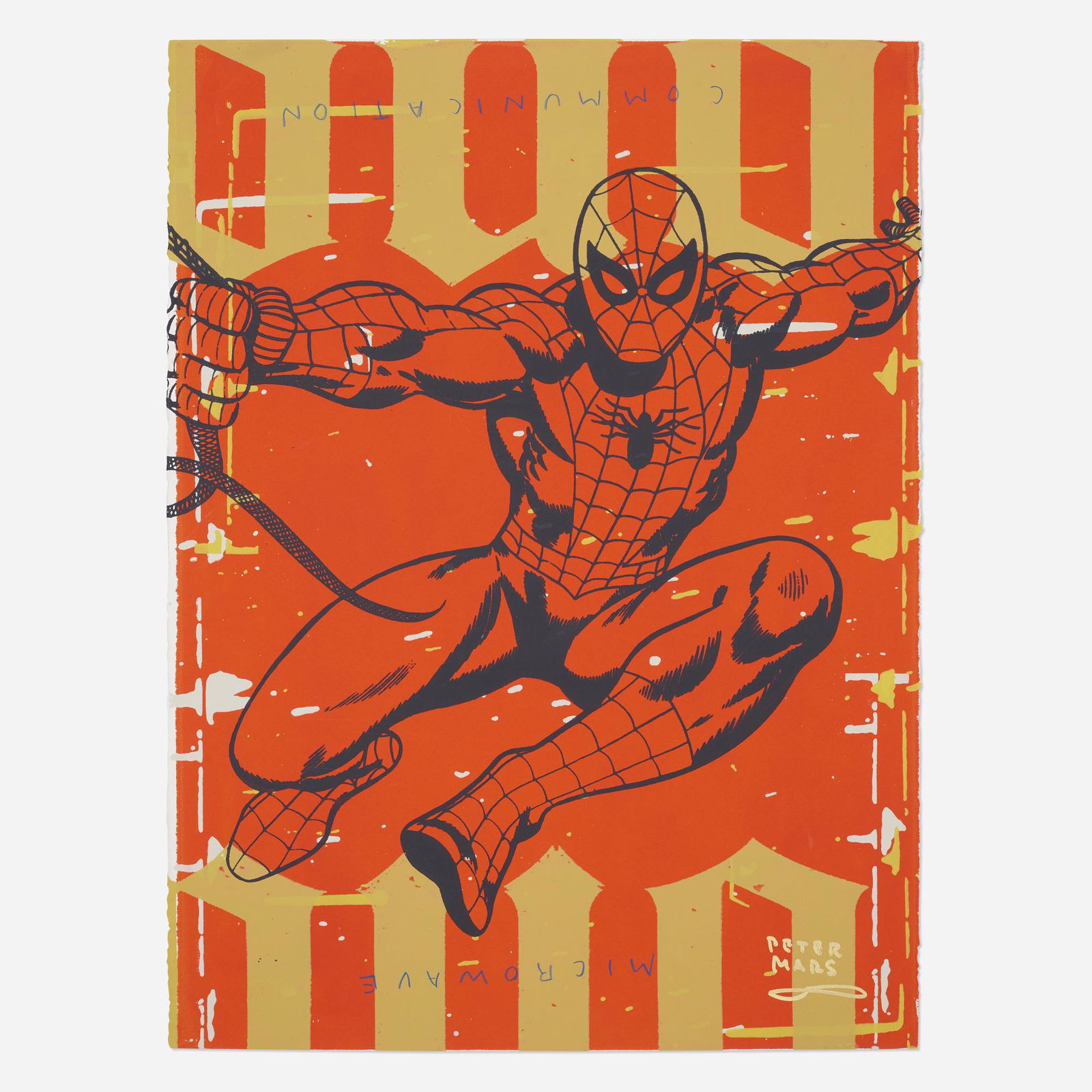 Peter Mars, Spiderman: Peter Mars Spiderman c. 2015screenprint in colors 30 h × 22.5 w in (76 × 57 cm) Signed to lower edge and verso 'Peter Mars'. This work will ship from Wright in