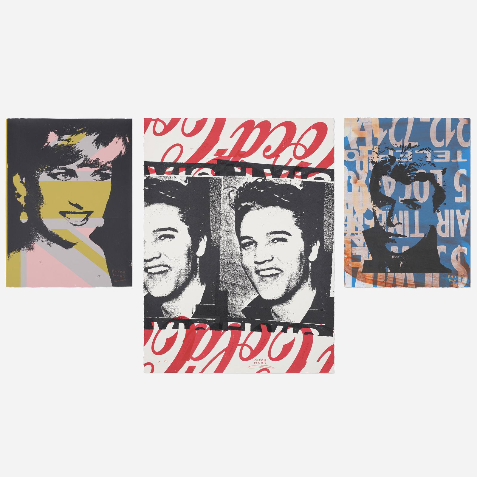 Peter Mars, Three works: Peter Mars England's Rose; Tiger Man; Untitled (three works) screenprint in colors 30 h × 22.5 w in (76 × 57 cm) 22.5 h × 15 w in (57 × 38 cm) 20.125 h × 15.125 w in (51