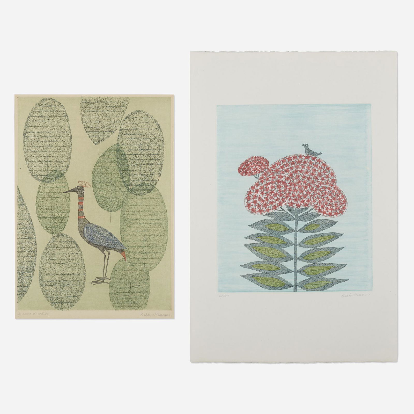 Keiko Minami, Bird on Flower; Untitled (1 of 3)