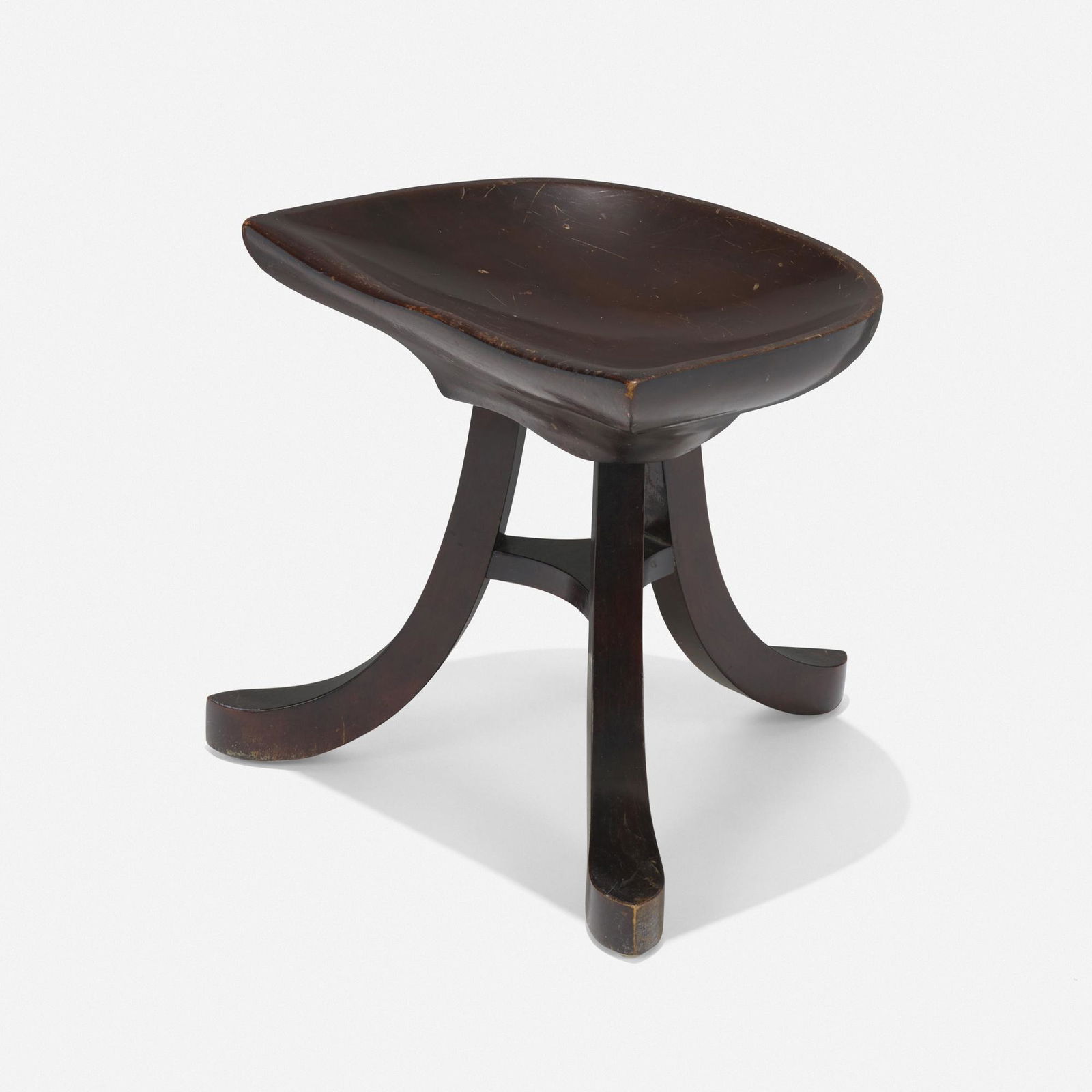 After Adolf Loos, Tripod stool: After Adolf Loos Tripod stool c. 1955lacquered mahogany 14 h × 17 w × 16 d in (36 × 43 × 41 cm) Exhibited: Stools from the JF Chen Collection, 5