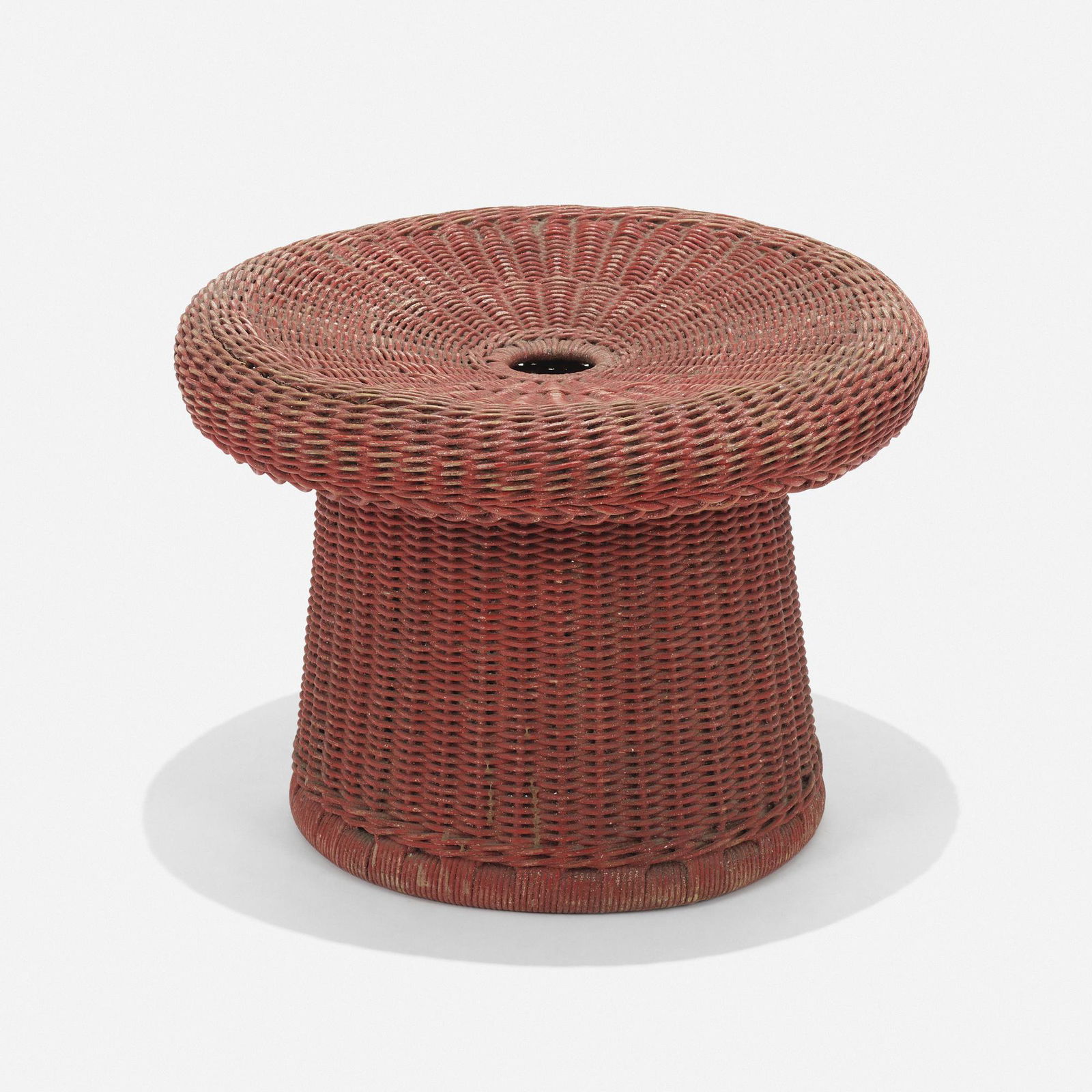 Egon Eiermann, E10 stool: Egon Eiermann E10 stool Germany, 1949lacquered rattan 14.5 h × 19.25 dia in (37 × 49 cm) Exhibited: Stools from the JF Chen Collection, 5 May - 18 June 2022