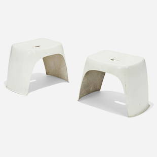 Walter Papst, Gartenmobel 404/4 stools, pair: Walter Papst Gartenmobel 404/4 stools, pair Mauser-WerkeGermany, 1961lacquered fiberglass 17 h × 23 w × 15 d in (43 × 58 × 38 cm) Exhibited: S