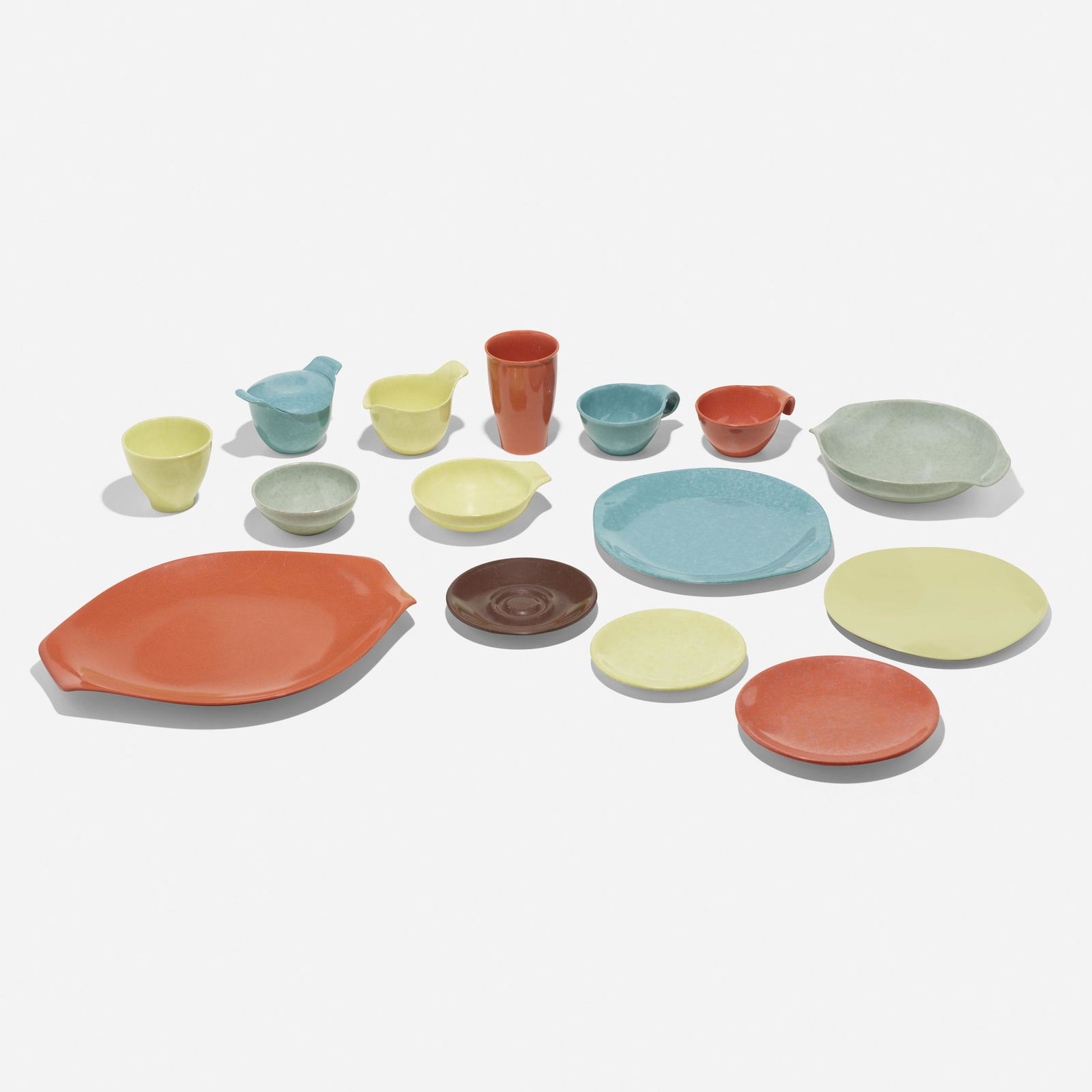 Russel Wright, Residential dinnerware: Russel Wright Residential dinnerware Northern Industrial ChemicalUSA, 1953melamine largest: 1.25 h × 14.5 w × 11.75 d in (3 × 37 × 30 cm) smallest: 2.25 h × 4.7