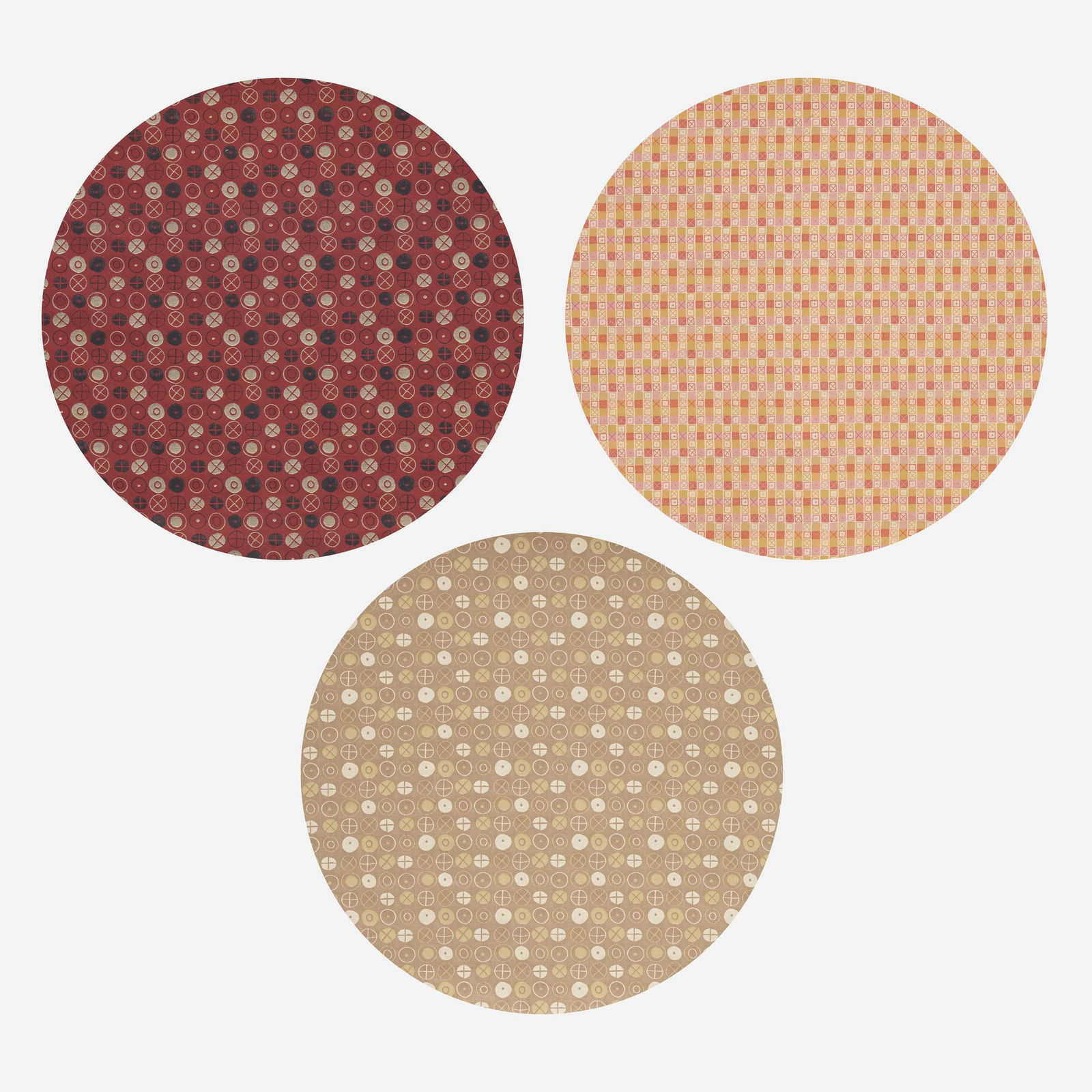 Charles and Ray Eames, Textiles, set of three: Charles and Ray Eames Textiles, set of three MaharamUSA, 1947 / c. 2011woven fabric largest: 54 h × 79.75 w in (137 × 203 cm) smallest: 56.75 h × 65.5 w in (144 × 166