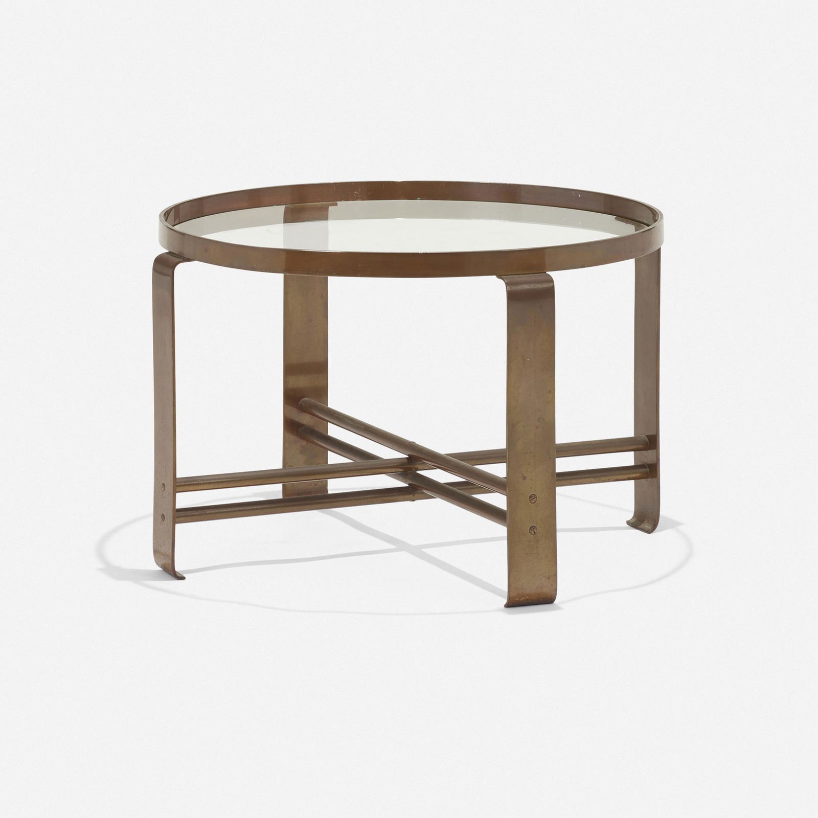 Wolfgang Hoffmann, Coffee table: Wolfgang Hoffmann Coffee table HowellAustria / USA, c. 1930copper-plated steel, glass 17 h × 24.5 dia in (43 × 62 cm) This work will ship from Wright in