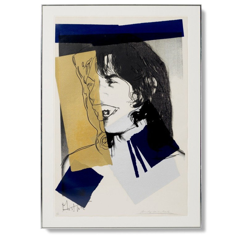 Andy Warhol Mick Jagger: Andy Warhol Mick Jagger USA, 1975 screenprint on paper 43.5 h x 29 w inches Signed and numbered to lower right 'Andy Warhol 231/250'. Signed by Mick Jagger to lower left. This work is number 231 from 