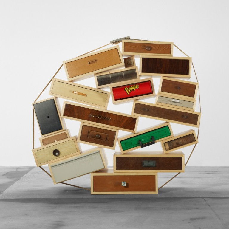 Tejo Remy You Can't Lay Down Your Memories: Tejo Remy You Can't Lay Down Your Memories Droog The Netherlands, c. 1991 vintage drawers, maple, jute, steel 57 w x 24 d x 52 h inches Measurements are approximate and vary with installation. This ex