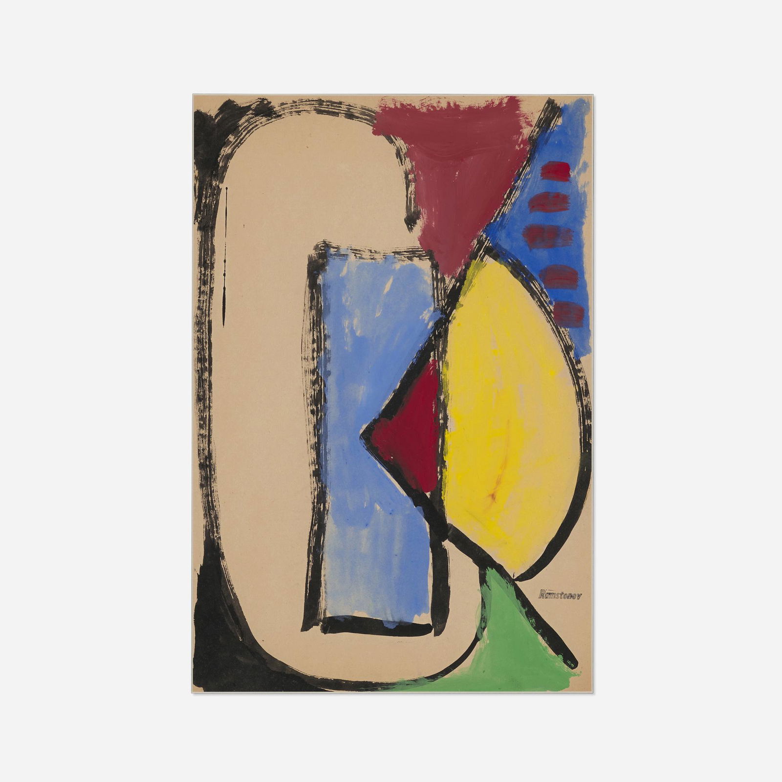 Ramstonev Cooperative, Untitled: Ramstonev Cooperative (Charles Ramsey, Louis Stone, Charles Evans) Untitled c. 1938gouache on paper sight: 17.5 h × 11.5 w in (44 × 29 cm) Stamped signature to lower right 'Ramston