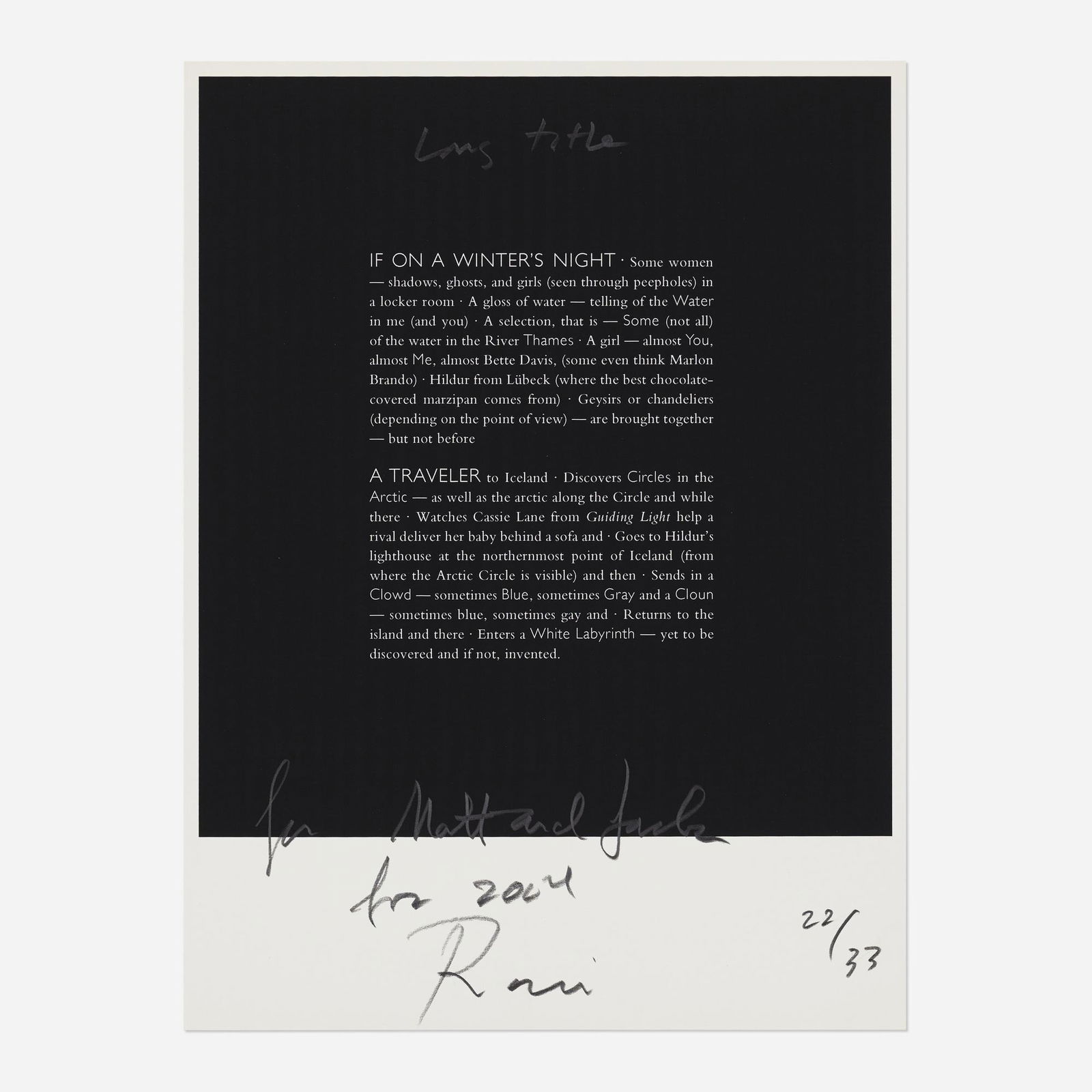 Roni Horn, If on a Winter's Night... (1 of 3)