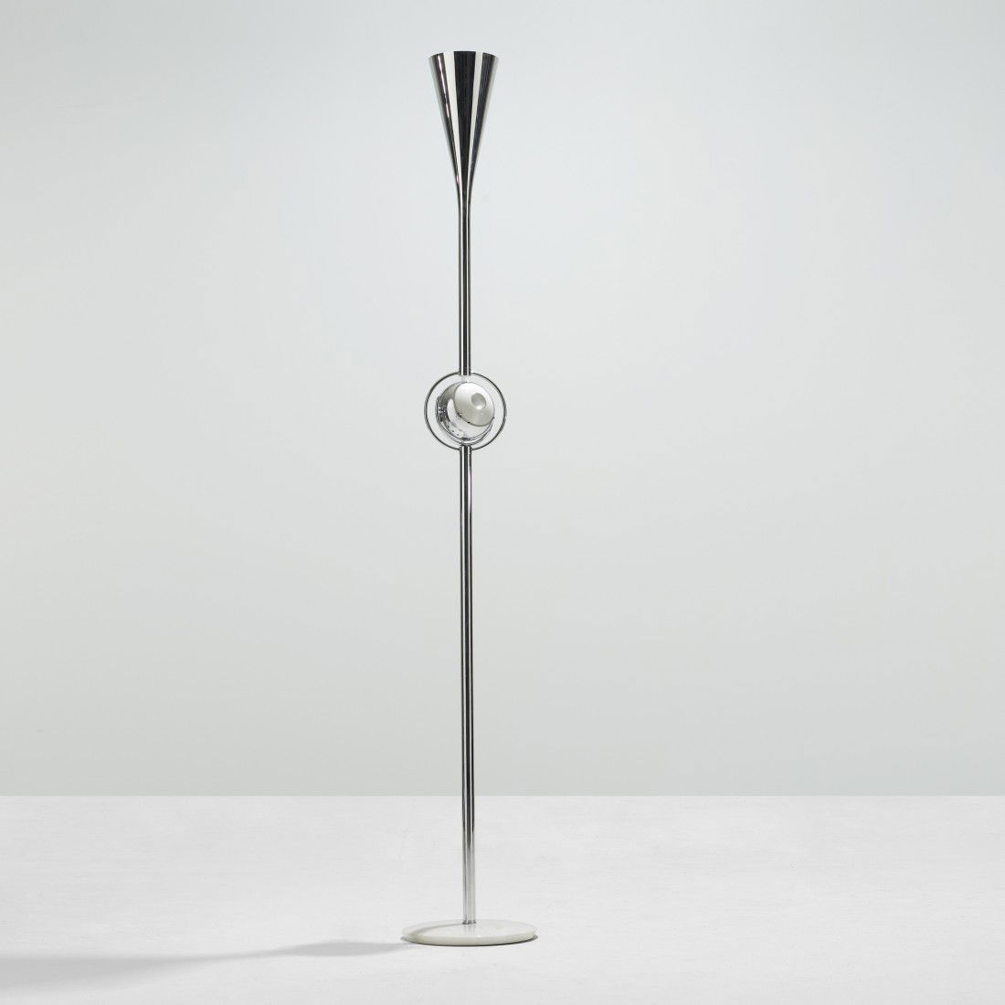 Angelo Lelli floor lamp, model 12555: Angelo Lelli floor lamp, model 12555 Arredoluce Italy , c. 1968 chrome-plated brass, marble, plastic 12 dia x 78.5 h inches Provenance: Wally Runswick, San Leandro, CA | Thence by descent