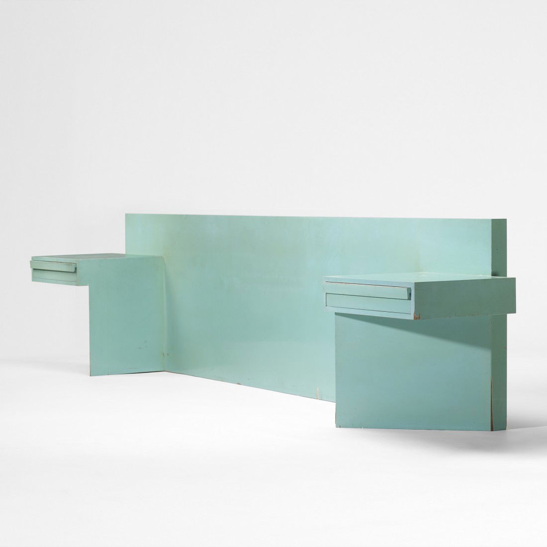 Paul Laszlo headboard: Paul Laszlo headboard Laszlo, Inc. USA, c. 1950 lacquered wood 120.25 w x 21.75 d x 30 h inches Headboard features two nightstands each with a single drawer. Provenance: Collection of John R. Eckel, J