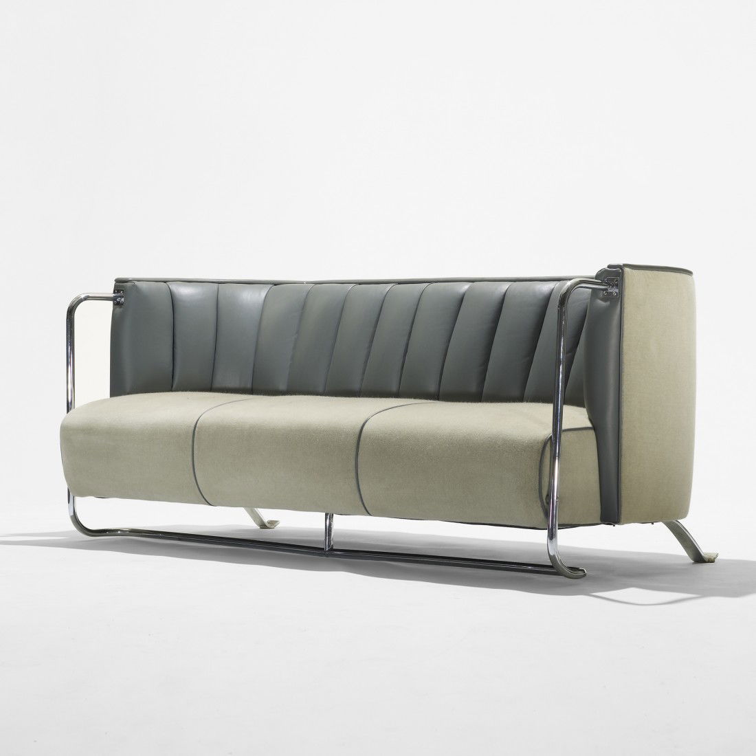 Gilbert Rohde sofa: Gilbert Rohde sofa Troy Sunshade Company USA, c. 1930 leather, mohair, chrome-plated steel 70 w x 29 d x 27.75 h inches