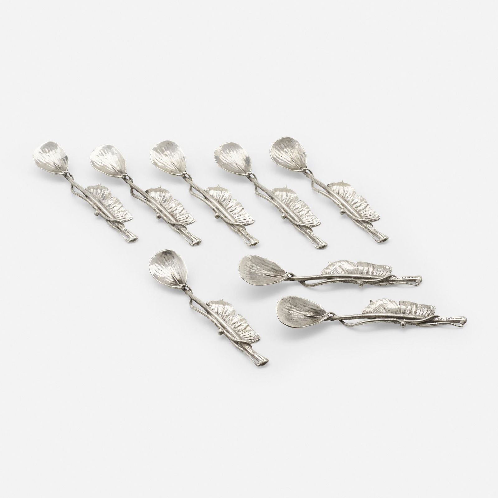 Lalanne, Iolas demitasse spoons: Claude and Francois-Xavier Lalanne Iolas demitasse spoons, set of eight ArtcurialFrance, 1966sterling silver .5 h × 1 w × 4.25 l in (1 × 3 × 11 cm) Impressed sign
