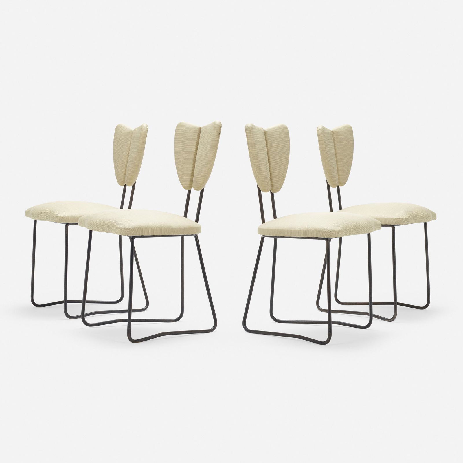Janette Laverriere, Poumon chairs, set of four: Janette Laverriere Poumon chairs, set of four Switzerland, 1950-51enameled iron, upholstery 33 h × 17.75 w × 19.75 d in (84 × 45 × 50 cm) Provenance: J