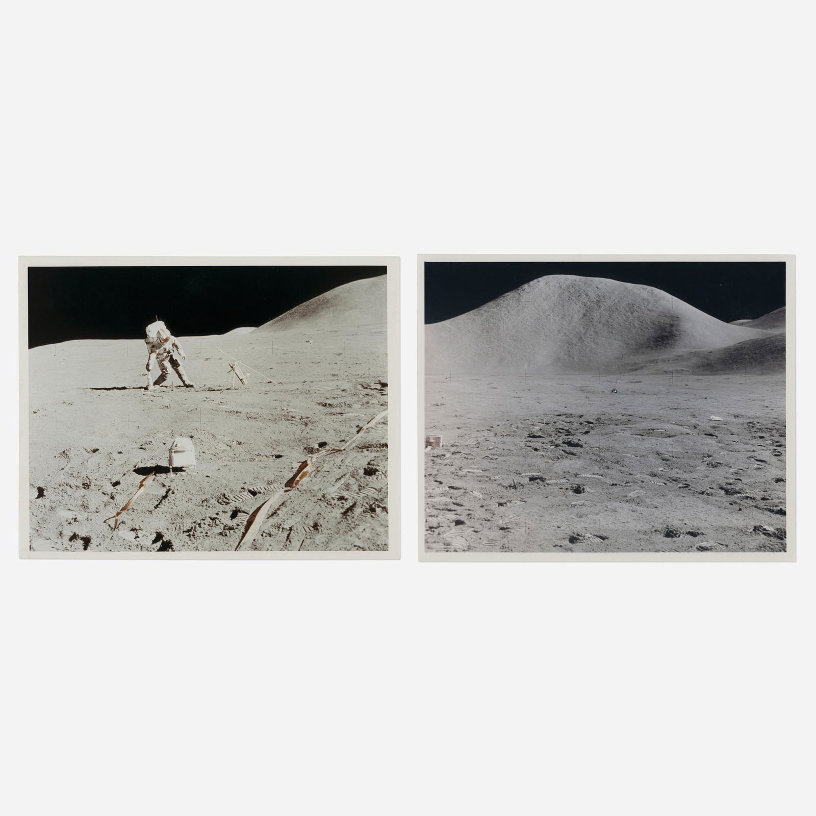 David Scott leaning in 1/6 gravity at Hadley Base: David Scott leaning in one sixth gravity at Hadley Base (diptych), James Irwin [Apollo 15], 26 July - 7 August 1971, EVA 2 printed 1971vintage chromogenic print on resin-coated Kodak paper, vintage ch