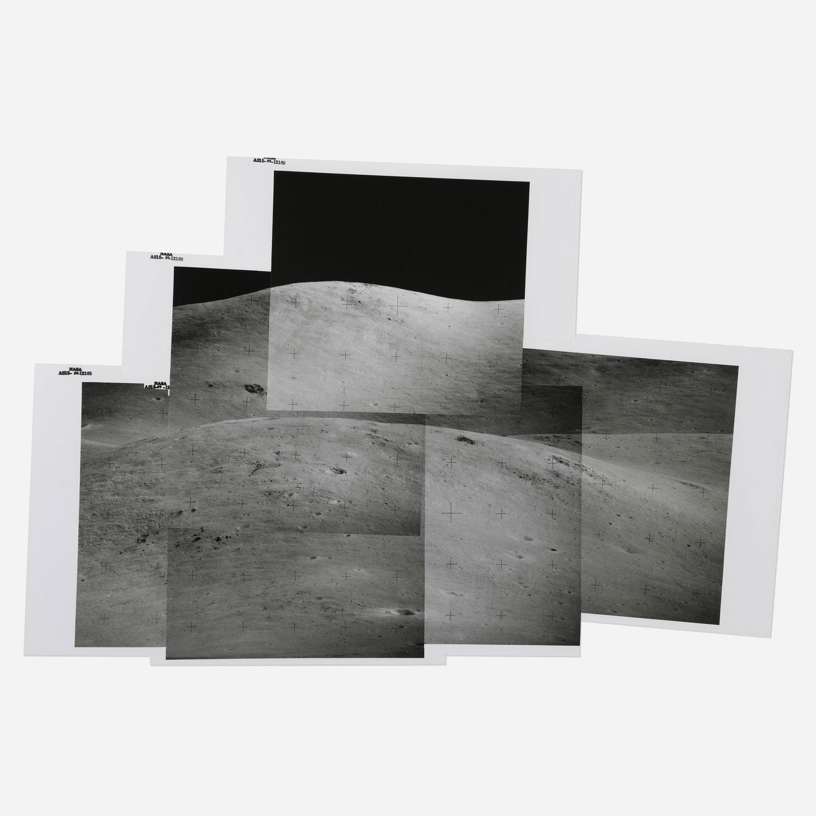 Telephoto panorama of Big Rock Mountain: Telephoto panorama of Big Rock Mountain in the desolate Swann Range, viewed from Hadley Base, David Scott [Apollo 15], 26 July - 7 August 1971, EVA 3, 167:10:16 GET printed 1971collage of vintage gela