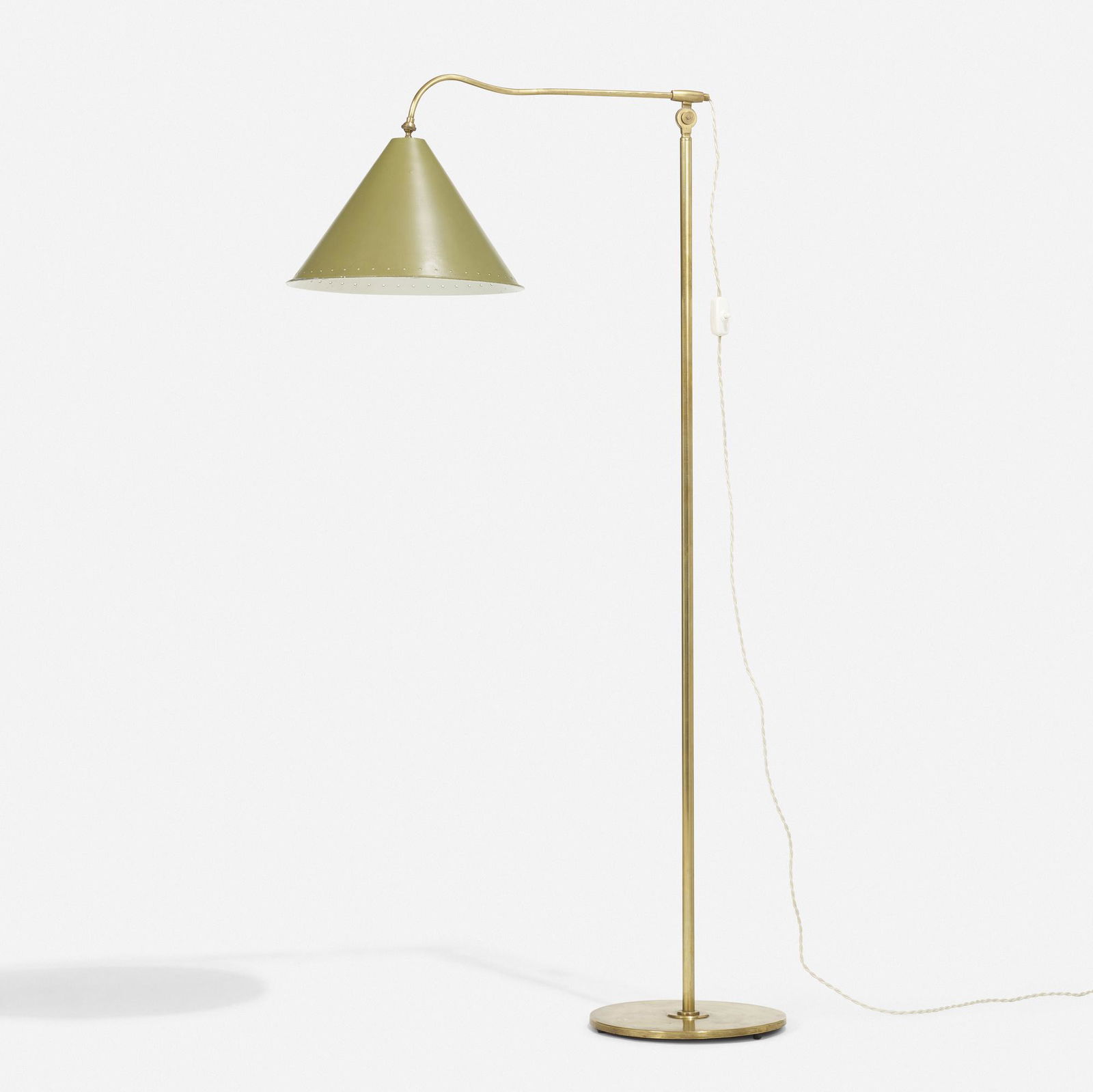 Lyfa, Floor lamp: Lyfa Floor lamp Denmark, c. 1955brass, enameled aluminum 61 h × 24.5 w × 12 d in (155 × 62 × 30 cm) This work will ship from Wright in Chicago, Illinois.</