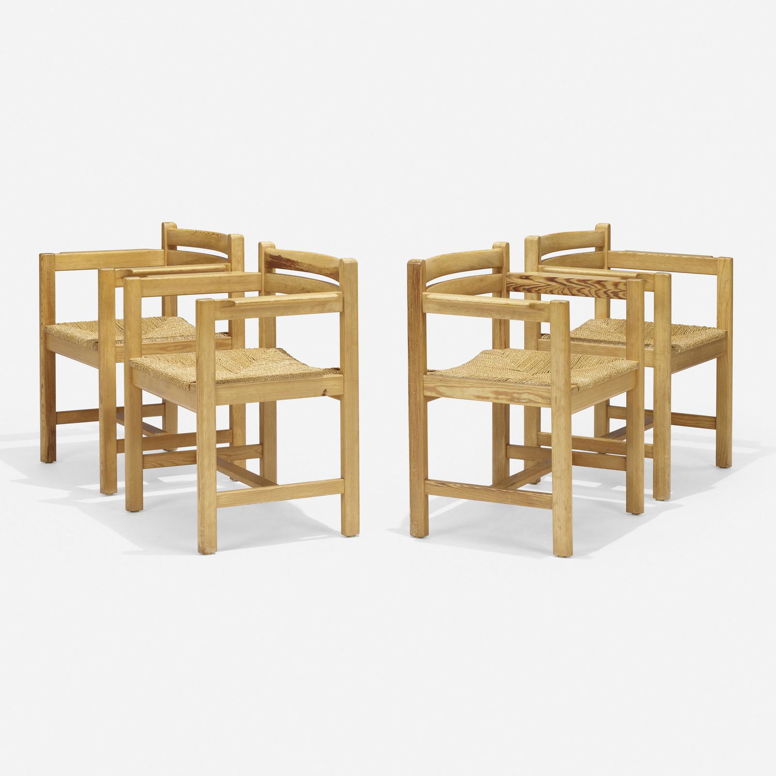 Borge Mogensen, Armchairs, set of four: Borge Mogensen Armchairs, set of four Karl Andersson & SonerDenmark / Sweden, c. 1975pine, jute 29.75 h × 25 w × 19.5 d in (76 × 63 × 50 cm) Decal manufacturer's
