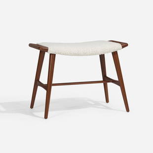 Hans J. Wegner, Stool, model AP 30: Hans J. Wegner Stool, model AP 30 AP-StolenDenmark, c. 1955teak, upholstery 20.5 h × 27.75 w × 16.5 d in (52 × 70 × 42 cm) This work will ship from W