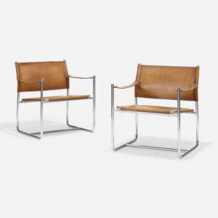 Karin Mobring, Amiral armchairs, pair: Karin Mobring Amiral armchairs, pair IkeaSweden, c. 1975leather, chrome-plated steel 28.5 h &times; 25.5 w &times; 25.75 d in (72 &times; 65 &times; 65 cm) This work will sh