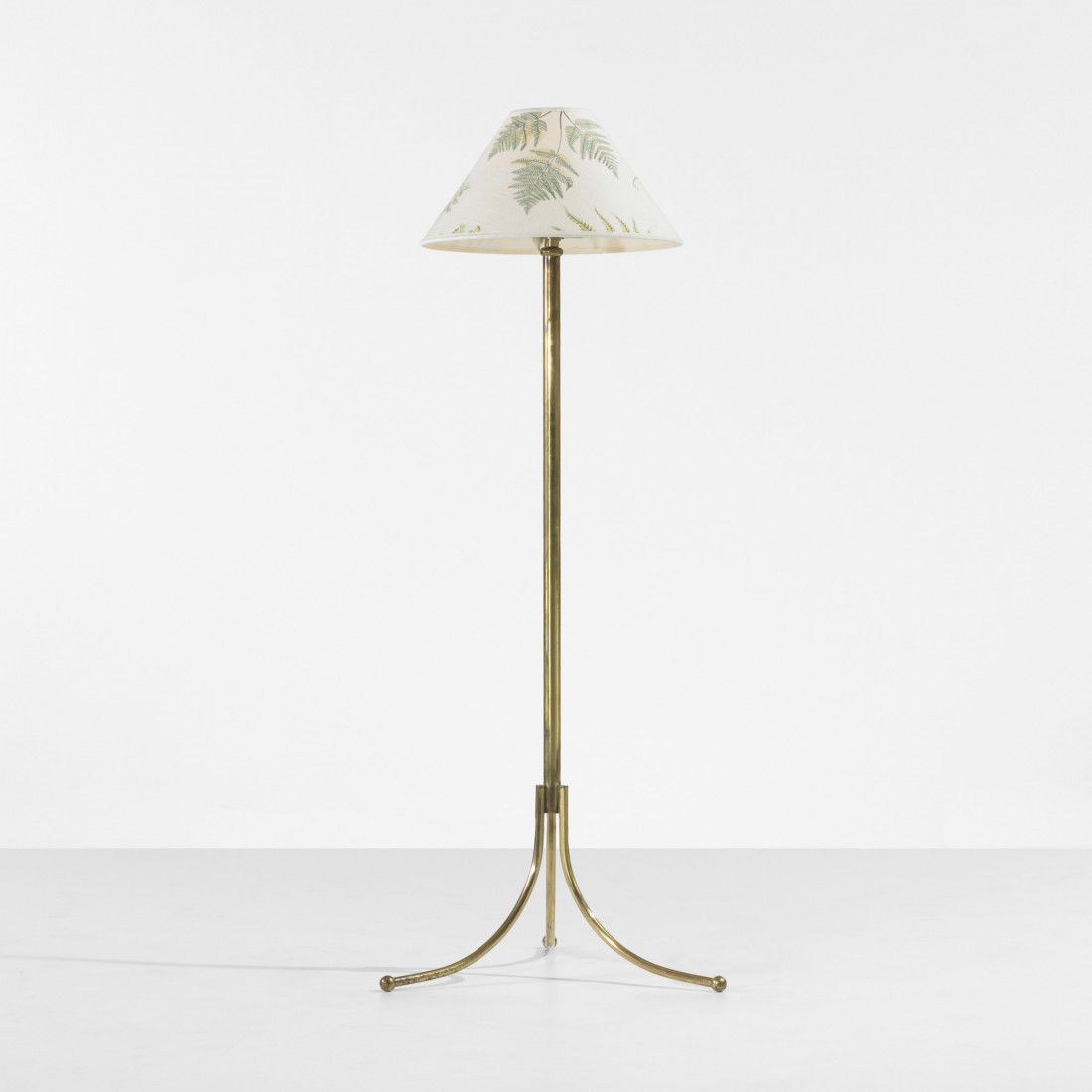 Josef Frank floor lamp, model 2326: Josef Frank floor lamp, model 2326 Svenskt Tenn Austria, 1932 brass, linen 16 w x 15 d x 43 h inches Signed with decal manufacturer's label: [S] and impressed manufacturer's mark to frame: [Svenskt Te