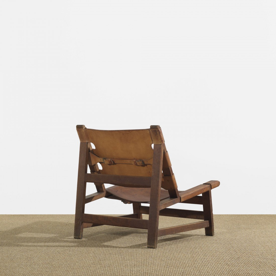 Børge Mogensen lounge chair: Børge Mogensen lounge chair Fredericia Stolefabrik Denmark, 1967 stained oak, leather, brass 27 w x 30 d x 27 h inches