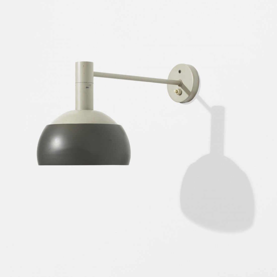 Finn Juhl sconce: Finn Juhl sconce Lyfa Denmark, 1963 enameled steel, enameled aluminum 7 w x 14 d x 8 h inches Signed with decal manufacturer's label to fixture: [Lyfa]. Literature: Finn Juhl: Furniture, Architecture,