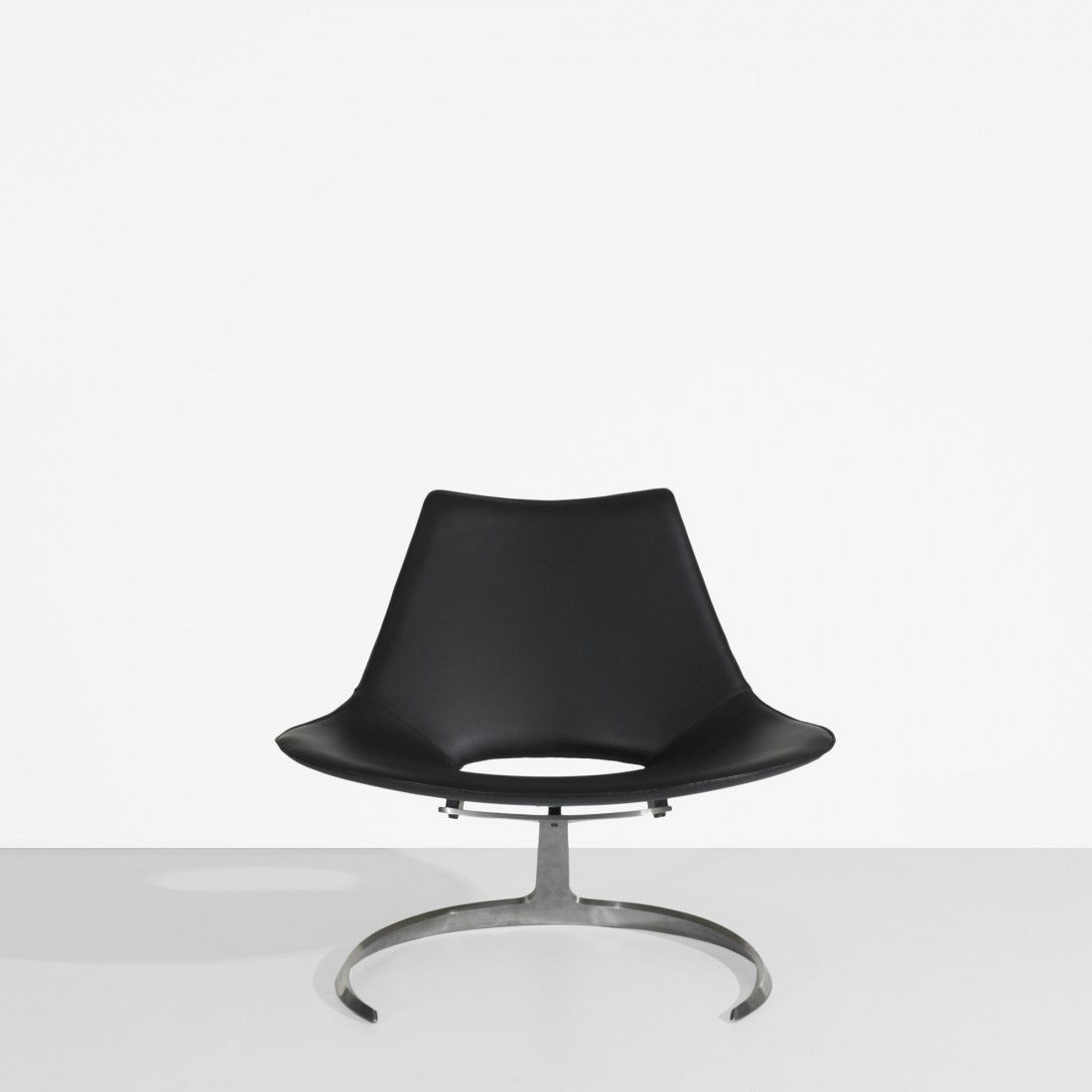 Fabricius and Kastholm Scimitar chair: Preben Fabricius and Jorgen Kastholm Scimitar chair Ivan Schlechter Denmark, 1962 leather, matte chrome-plated steel 32.25 w x 25 d x 26.5 h inches Signed with applied manufacturer's label to undersid