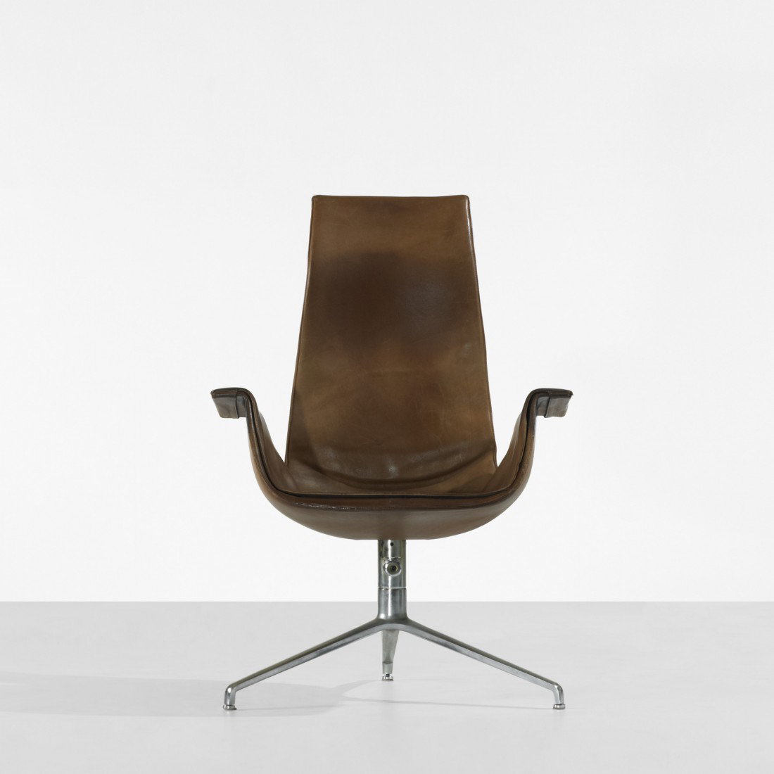 Preben Fabricius and Jorgen Kastholm Bird chair: Preben Fabricius and Jorgen Kastholm Bird chair Alfred Kill Denmark, c. 1965 leather, matte chrome-plated steel 29 w x 28 d x 41.75 h inches Signed with decal manufacturer's label to underside: [Kill 
