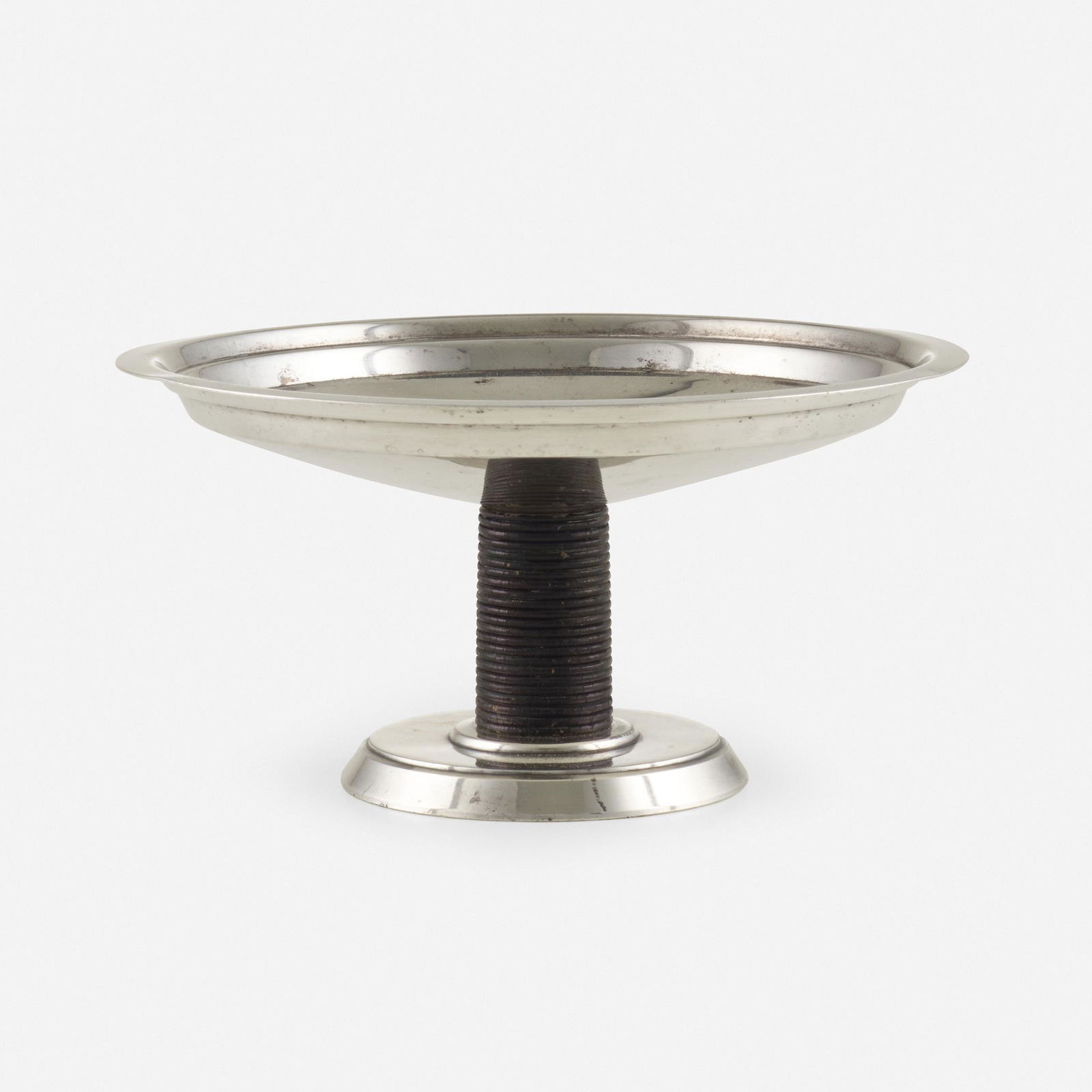 Lurelle Guild, Compote: Lurelle Guild Compote International Silver CompanyUSA, c. 1935chrome-plated metal, lacquered wood 4.25 h x 8.25 dia in (11 x 21 cm) Impressed manufacturer's mark to underside of each exa