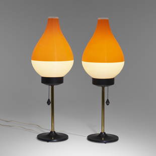 Yasha Heifetz, Rotaflex table lamps, pair: Yasha Heifetz Rotaflex table lamps, pair Heifetz Manufacturing Co.USA, c. 1955molded plastic, enameled aluminum, brass, enameled steel 21.75 h x 7.5 dia in (55 x 19 cm) Provenanc