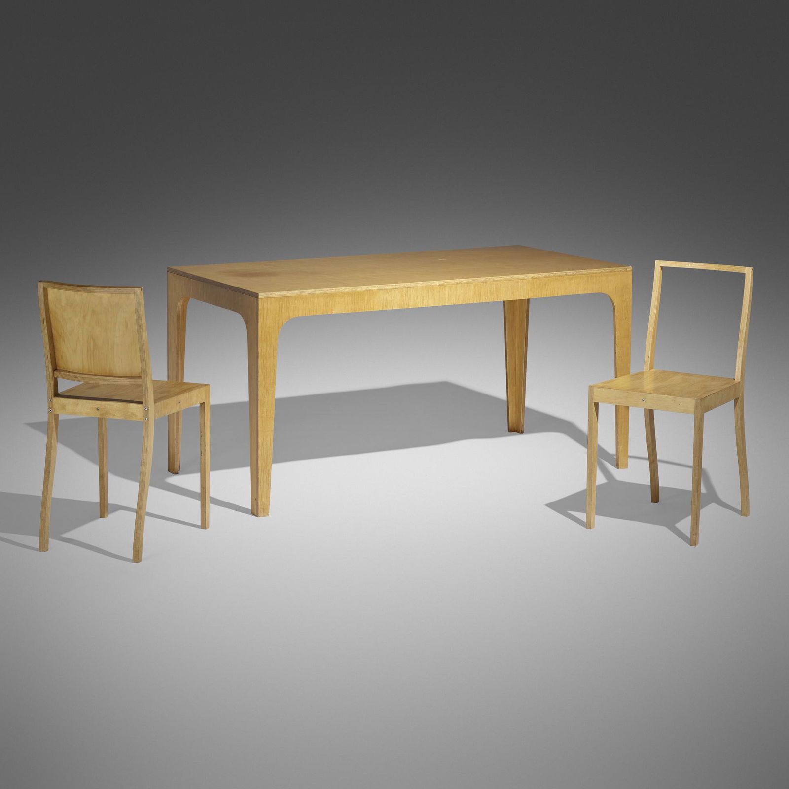Jasper Morrison, Early Ply table and chairs: Jasper Morrison Early Ply table and chairs for VITRA EDITION VitraUnited Kingdom / Switzerland, 1991laminated birch 33 h x 15.25 w x 18.5 d in (84 x 39 x 47 cm) Paper manufacturer's labe