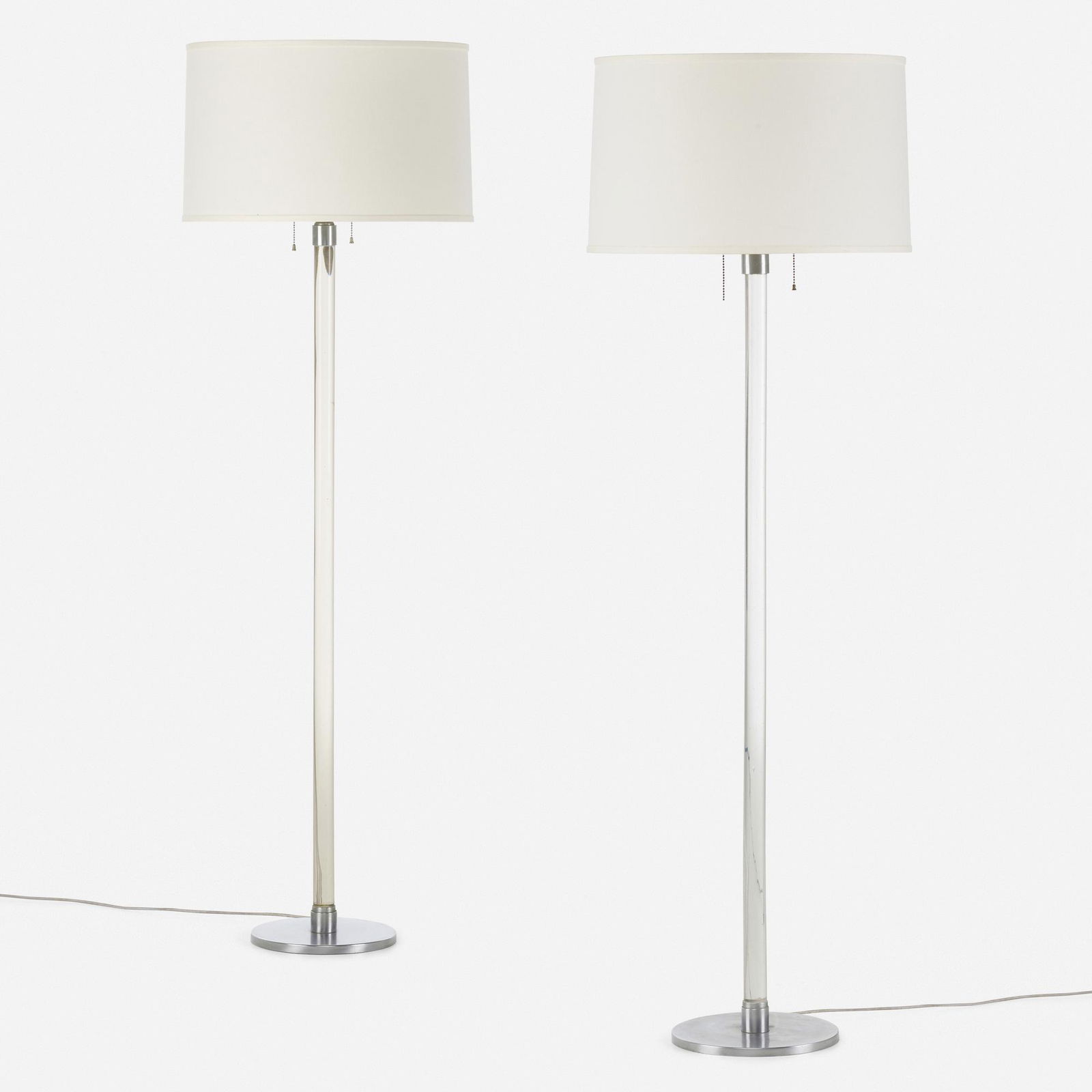 Selected by Samuel Marx, Floor lamps: Selected by Samuel Marx Floor lamps, pair from the Peggy and Lionel Nathan House HansenUSA, 1954acrylic, aluminum, glass, linen 62.25 h x 19.25 dia in (158 x 49 cm) Provenance:</