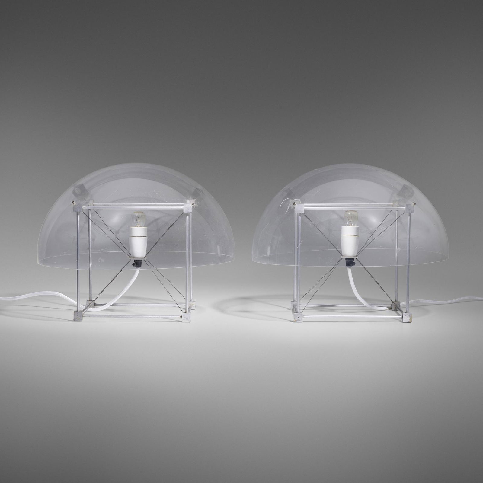Peter Karpf, La Ronde table lamps model PA 15: Peter Karpf La Ronde table lamps model PA 15, pair Denmark, c. 1970acrylic, aluminum, steel wire 10.75 h x 13.5 dia in (27 x 34 cm) This work will ship from Wright in Chicago, Ill