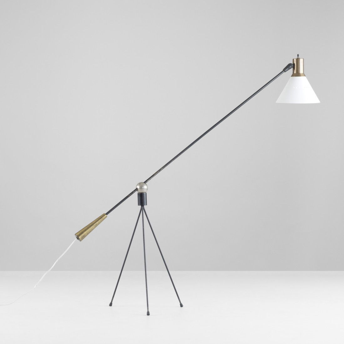 Gilbert Watrous floor lamp, model F-1-W: Gilbert Watrous floor lamp, model F-1-W Heifetz Manufacturing Co. USA, 1951 enameled steel, enameled aluminum, brass, chrome-plated steel 14 w x 48 d x 42 h inches This work features a two-part shade