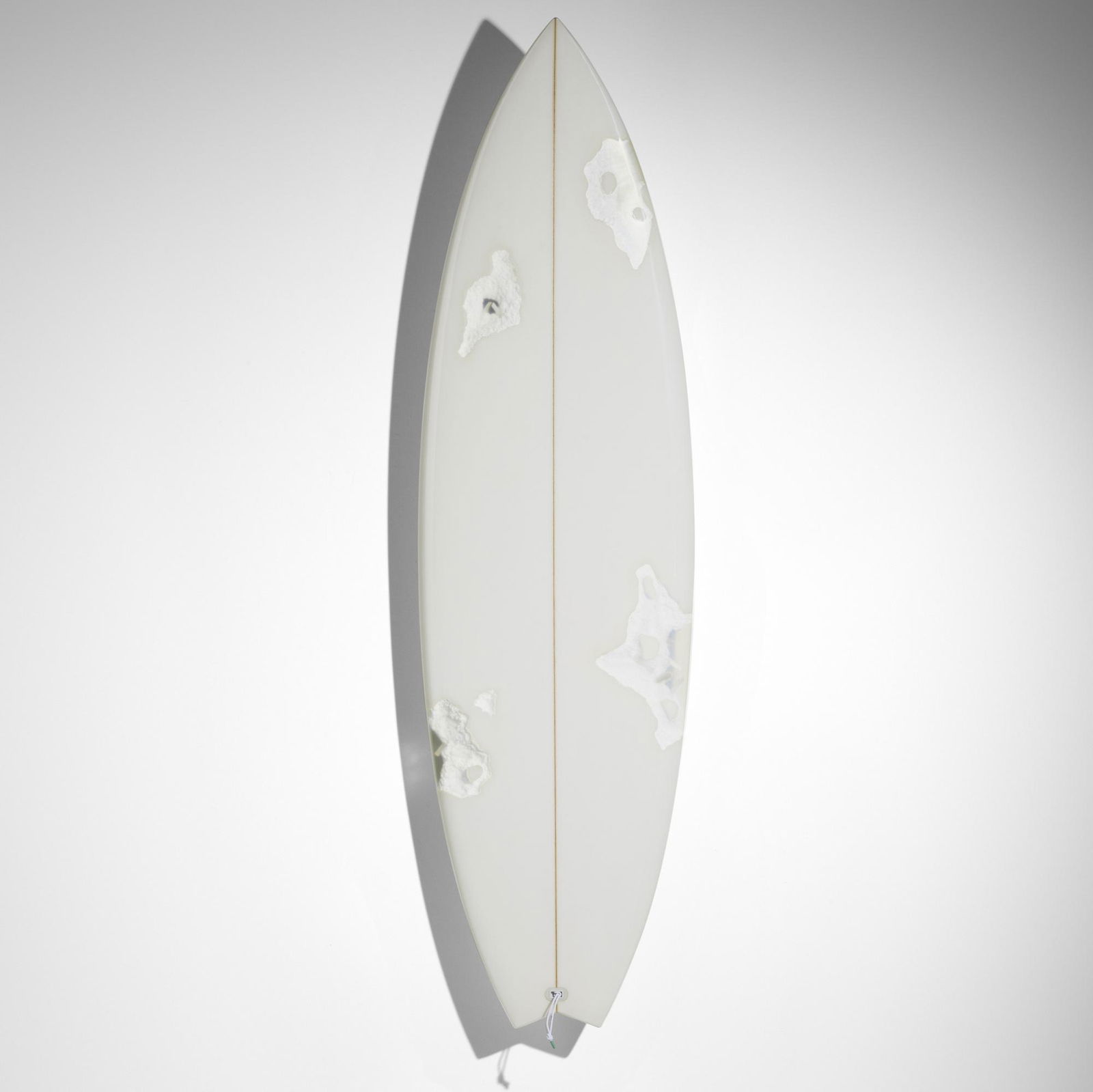 Daniel Arsham, Eroded Surfboard: Daniel Arsham Eroded Surfboard 2021resin, fiberglass, quartz crystals and selenite surfboard 68 h x 18.75 w x 2.25 d in (173 x 48 x 6 cm) Branded signature to fins 'Arsham Studio Haydenshapes'