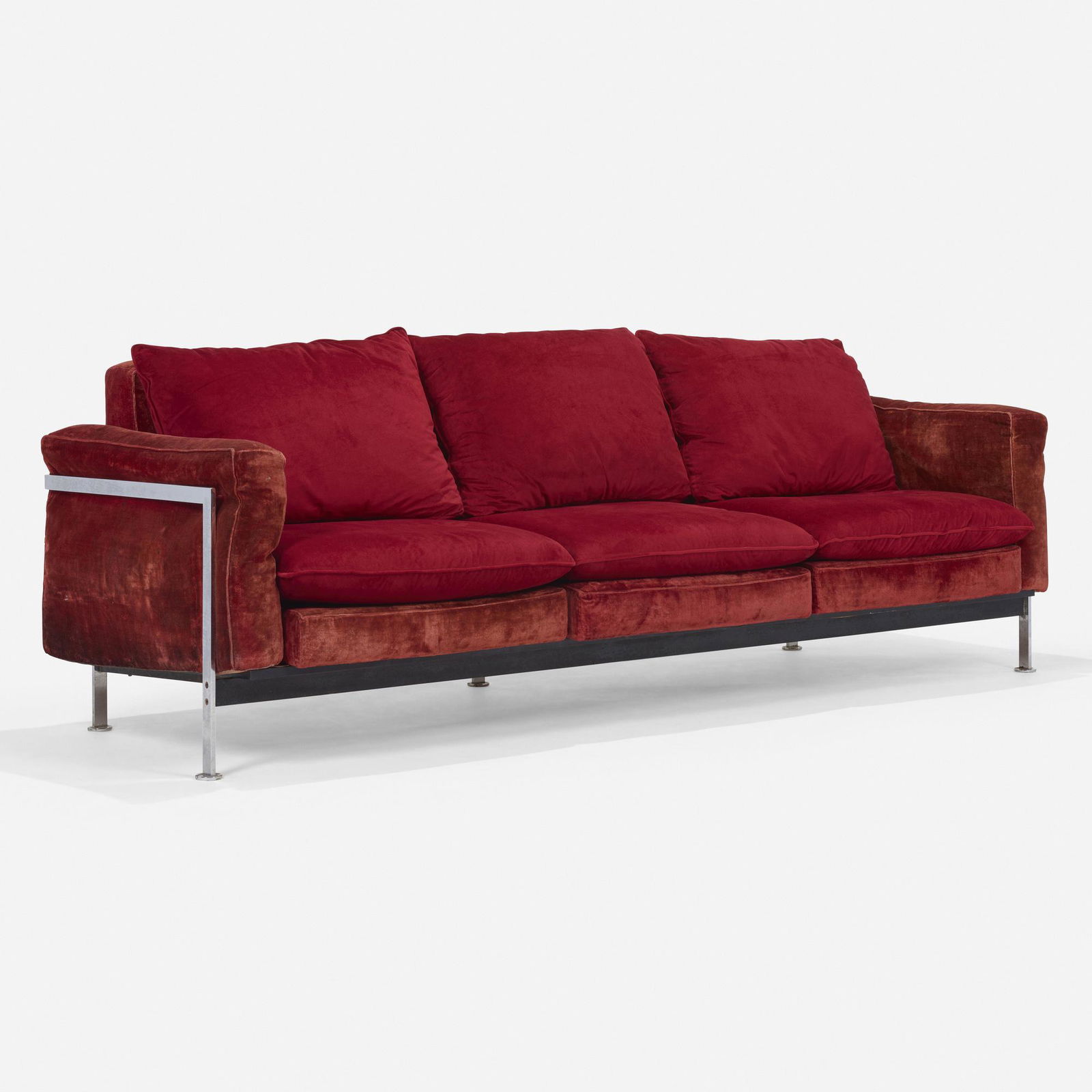 Robert Haussmann, Sofa, model RH 302: Robert Haussmann Sofa, model RH 302 De SedeSwitzerland, 1954 / c. 1970chrome-plated steel, upholstery 31 h x 87 w x 29.5 d in (79 x 221 x 75 cm) Provenance: Private Coll