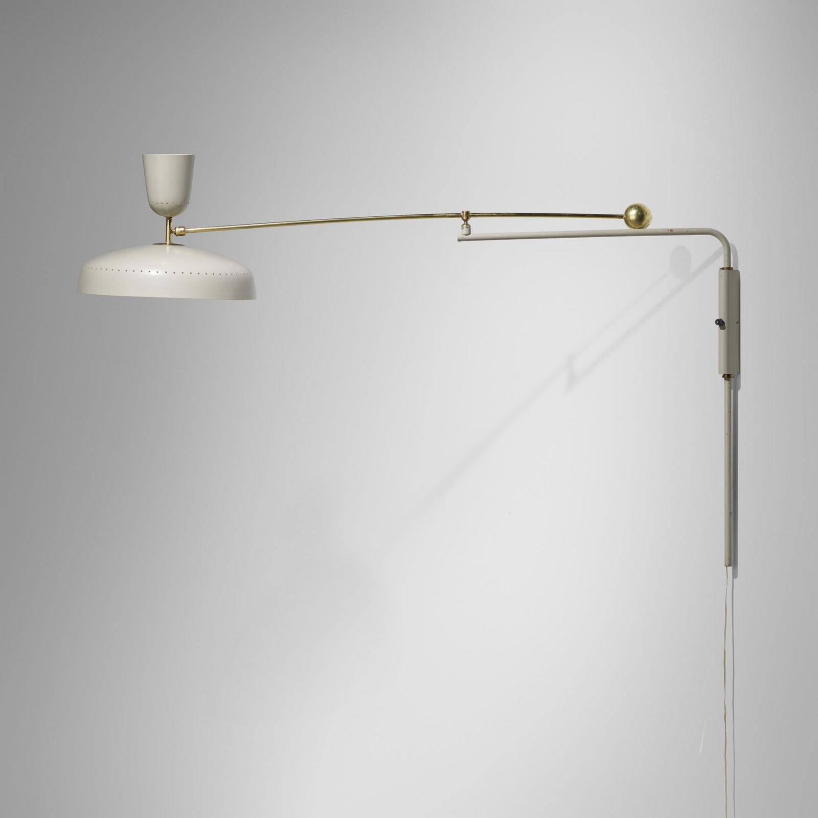 Pierre Guariche, Wall lamp, model G1: Pierre Guariche Wall lamp, model G1 DisderotFrance, 1951enameled aluminum and steel, brass 42.5 h x 17.5 w x 63.5 d in (108 x 44 x 161 cm) Literature: Lumieres: Je Pe
