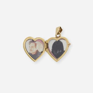 Karen Kilimnik, Locket: Karen Kilimnik Locket c. 199610k gold engraved locket, photographs .875 h x .875 w x .125 d in (2 x 2 x 0 cm) Locket features a photo of the artist and Egyptian actor Omar Sharif, who is belov