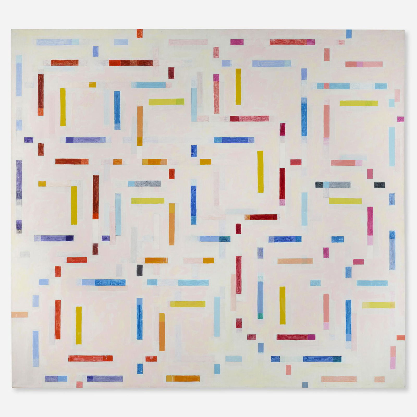 Michael Loew, Counterpoint in Reds and Blues: Michael Loew Counterpoint in Reds and Blues 1982acrylic and watercolor on linen 66 h x 72 w in (168 x 183 cm) Signed, titled and dated to verso 'M. Loew 1982 Counterpoint in Reds and Blues 198