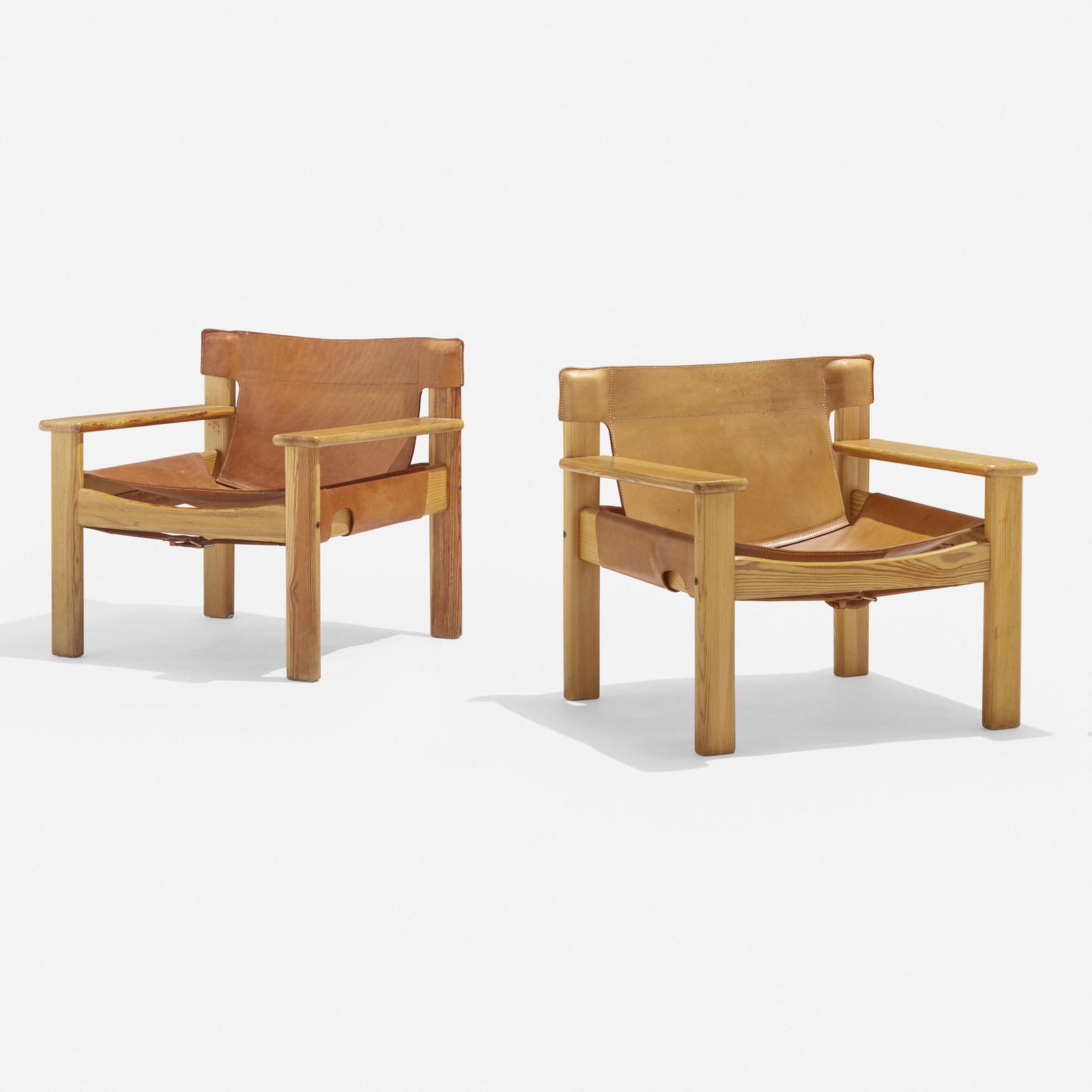 Karin Mobring, Natura lounge chairs, pair: Karin Mobring Natura lounge chairs, pair IkeaSweden, 1977pine, leather 27.25 h x 29 w x 26 d in (69 x 74 x 66 cm) This work will ship from Los Angeles, California.