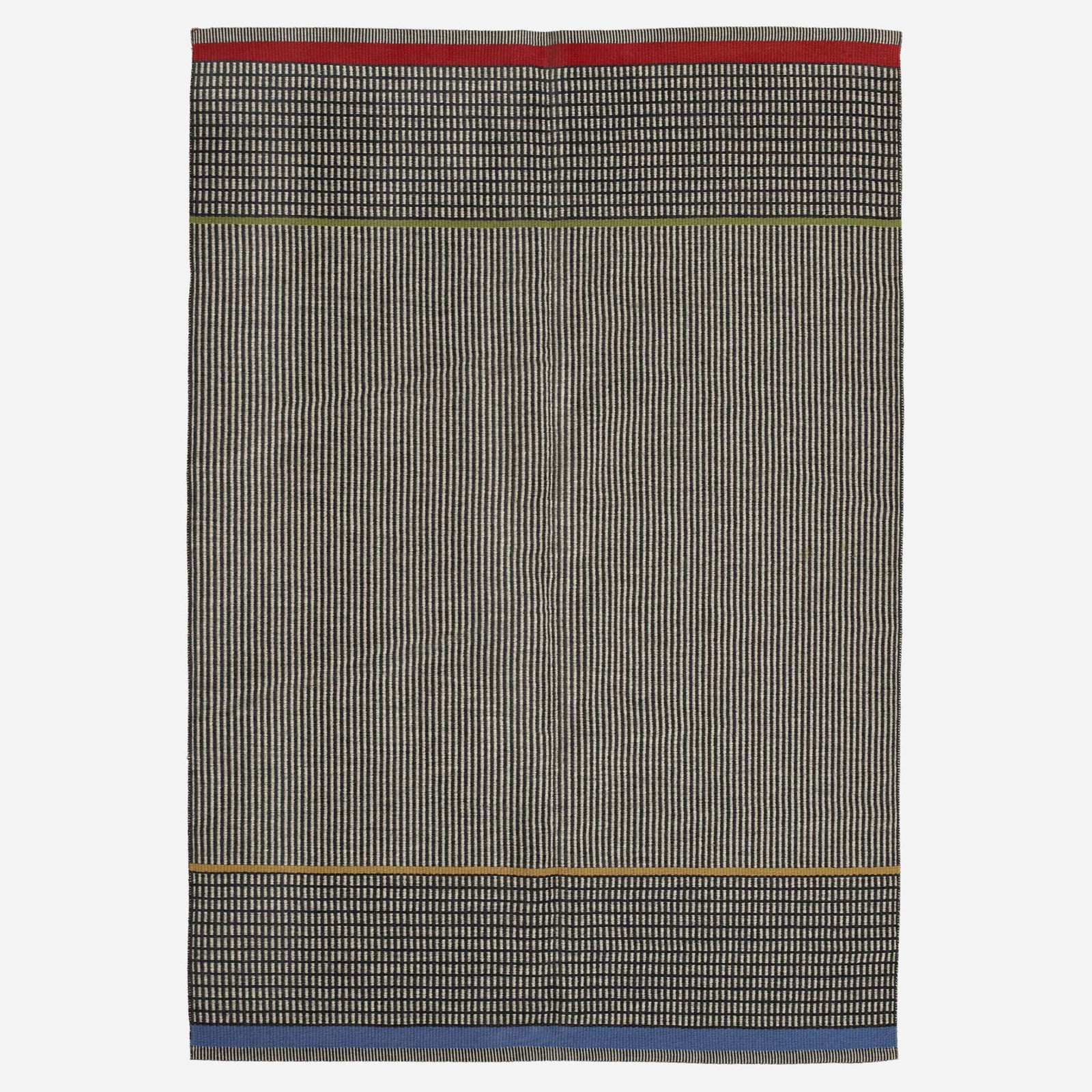 Gunilla Lagerhem Ullberg, Hagga flatweave carpet: Gunilla Lagerhem Ullberg Hagga flatweave carpet KasthallSweden, c. 1995hand-woven wool 64 w x 95 l in (163 x 241 cm) Leather manufacturer's label to along edge and to reverse 'Kasthall'.