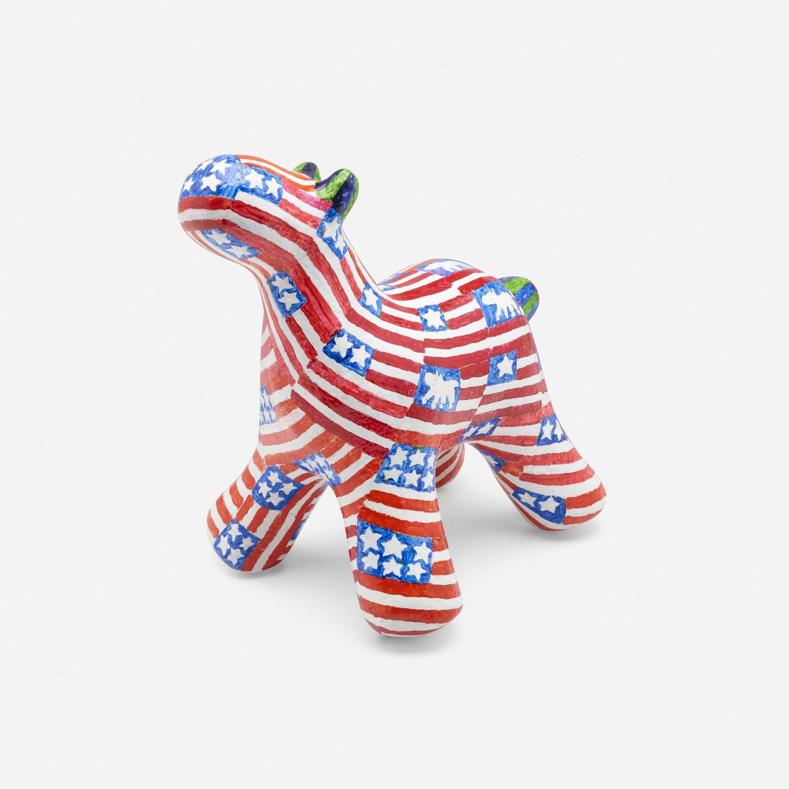 Dennis Pearson, Beastie (Stars and Stripes): Dennis Pearson Beastie (Stars and Stripes) USA, 2018painted fiberglass 16.5 h x 10.5 w x 14.75 d in (42 x 27 x 37 cm) Painted signature and date to underside 'Dennis Pearson 2018 Beastie TM'.<